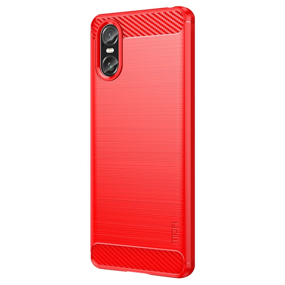 Sony Xperia 10 VI Mofi Brushed Carbon Fiber Fleksibelt Plastik Cover - Rød