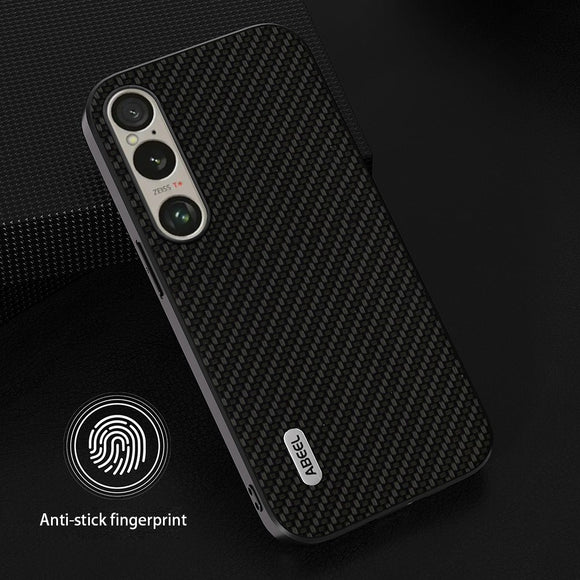 Sony Xperia 1 VI Carbon Fiber Læderbetrukket Cover - Sort