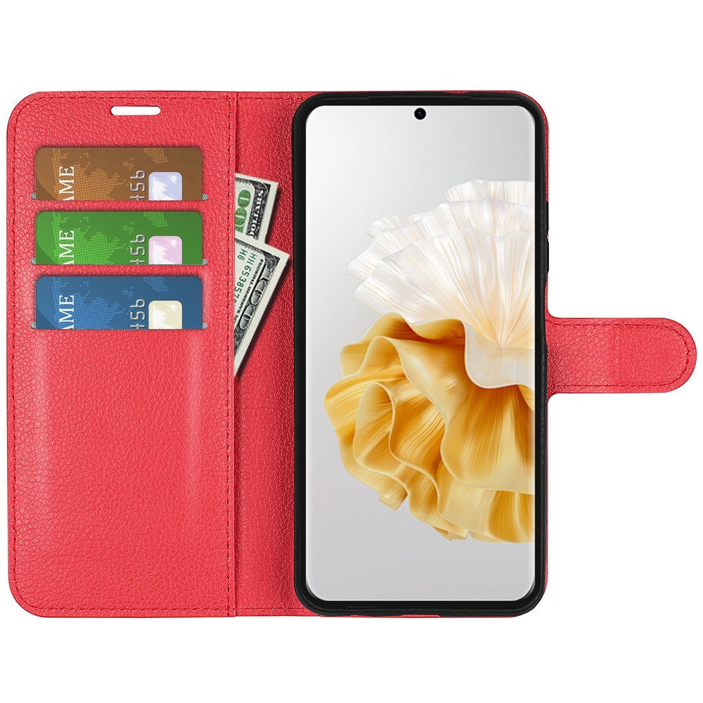 EIDERWOOD Huawei Pura 70 Kunstlæder Flip Cover m. Kortholder & Ståfunktion - Rød