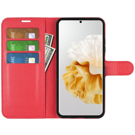 EIDERWOOD Huawei Pura 70 Kunstlæder Flip Cover m. Kortholder & Ståfunktion - Rød