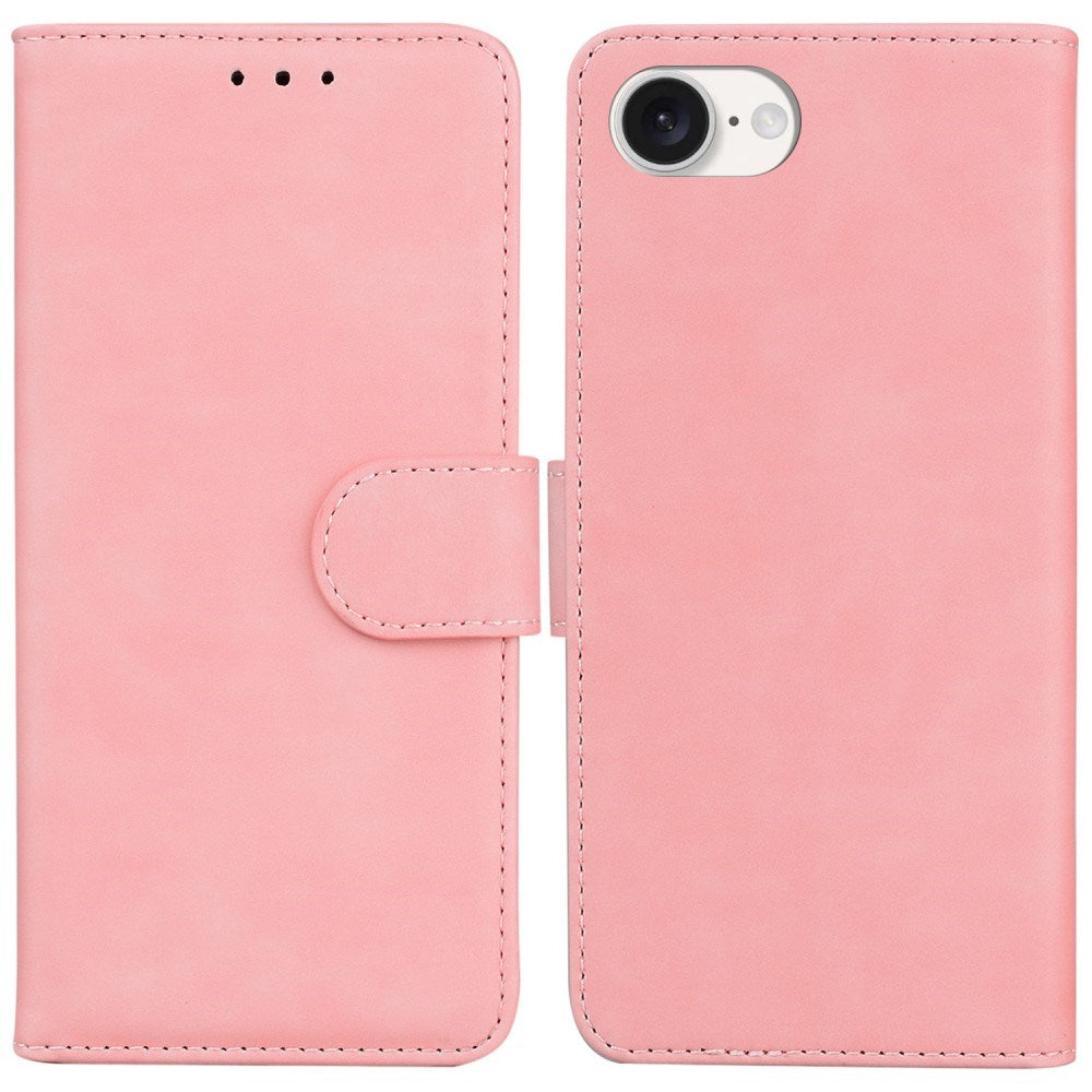 EIDERWOOD iPhone 17e / 16e Kunstlæder Flip Cover m. Pung & Ståfunktion - Lyserød