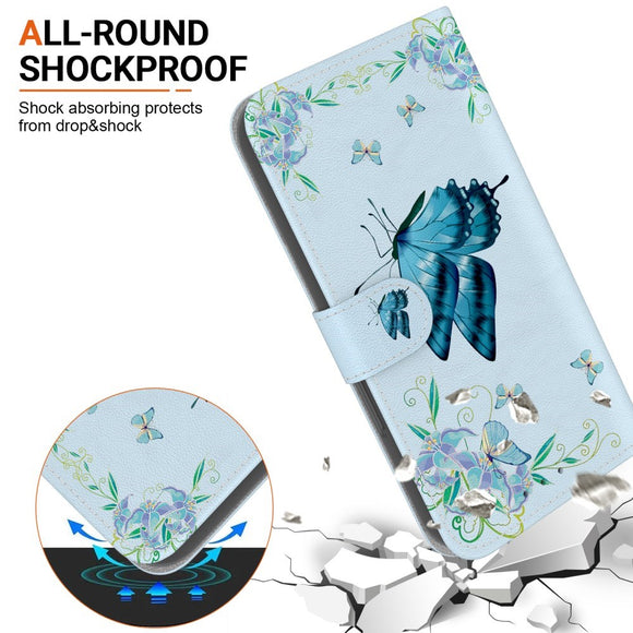 EIDERWOOD iPhone 17e / 16e Imiteret Læder Cover m. Pung & Strop - Blå Sommerfugl
