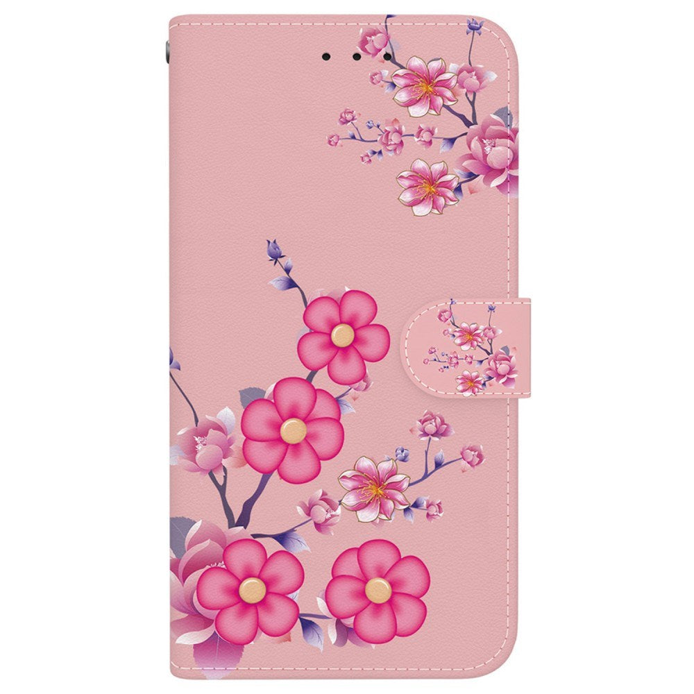 EIDERWOOD iPhone 17e / 16e Imiteret Læder Cover m. Pung & Strop - Lyserød med Blomster