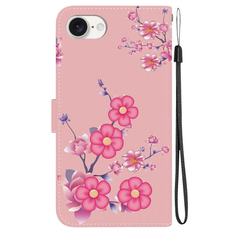 EIDERWOOD iPhone 17e / 16e Imiteret Læder Cover m. Pung & Strop - Lyserød med Blomster