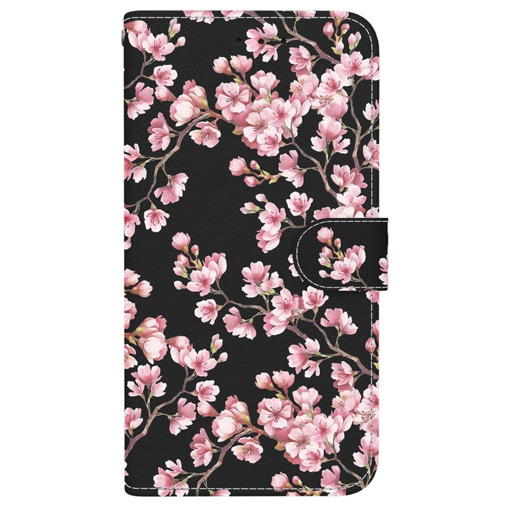 EIDERWOOD iPhone 17e / 16e Imiteret Læder Cover m. Pung & Strop - Sort med Blomster