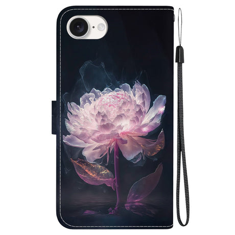 EIDERWOOD iPhone 17e / 16e Imiteret Læder Cover m. Pung & Strop - Lilla Pæon
