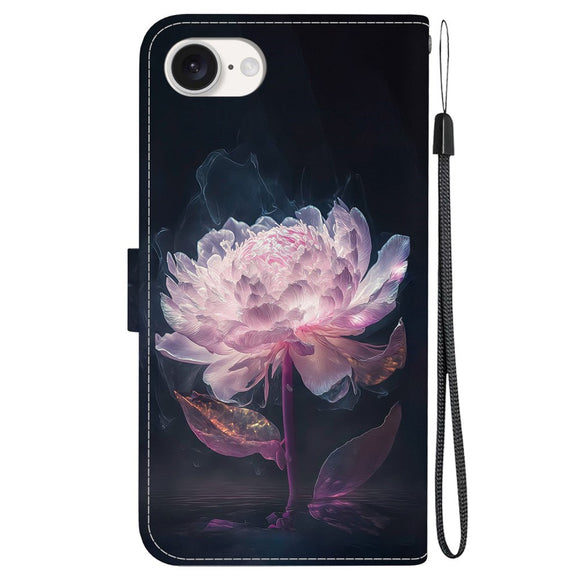 EIDERWOOD iPhone 17e / 16e Imiteret Læder Cover m. Pung & Strop - Lilla Pæon