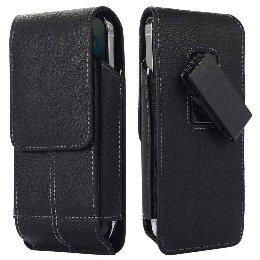 Universal Læder Etui til Mobil - Klemme - Sort (Maks. Mobil: 150 x 80 mm)
