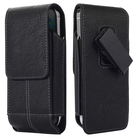 Universal Læder Etui til Mobil - Klemme - Sort (Maks. Mobil: 150 x 80 mm)