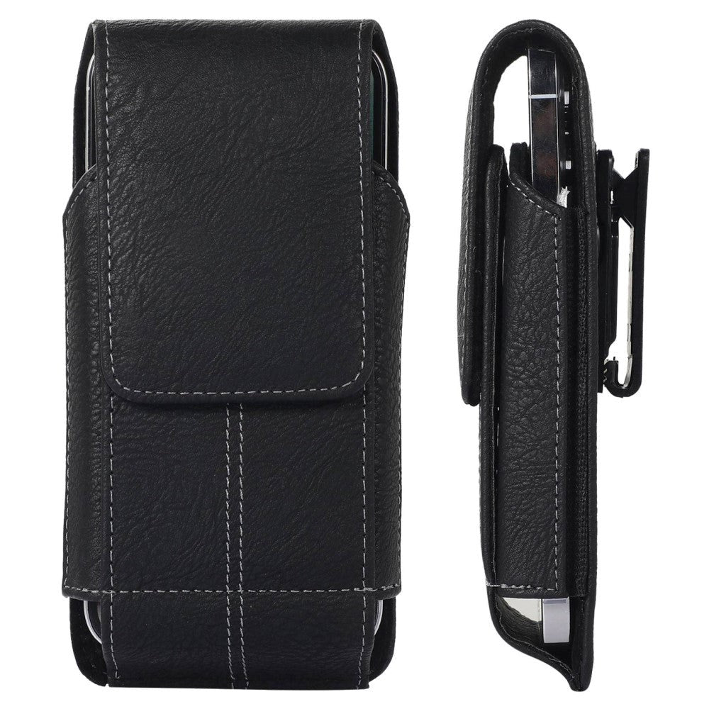 Universal Læder Etui til Mobil - Klemme - Sort (Maks. Mobil: 150 x 80 mm)