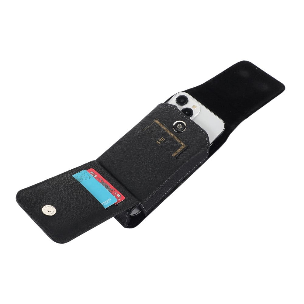 Universal Læder Etui til Mobil - Klemme - Sort (Maks. Mobil: 150 x 80 mm)