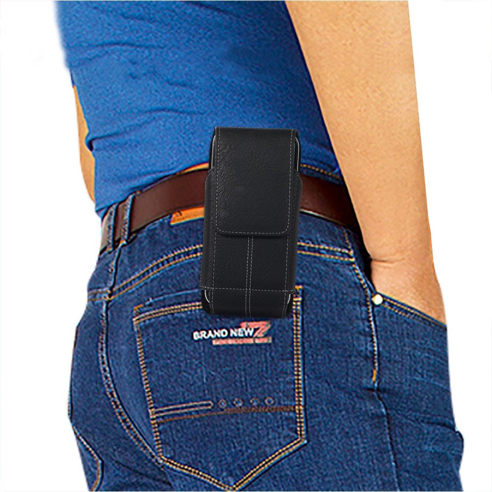 Universal Læder Etui til Mobil - Klemme - Sort (Maks. Mobil: 150 x 80 mm)