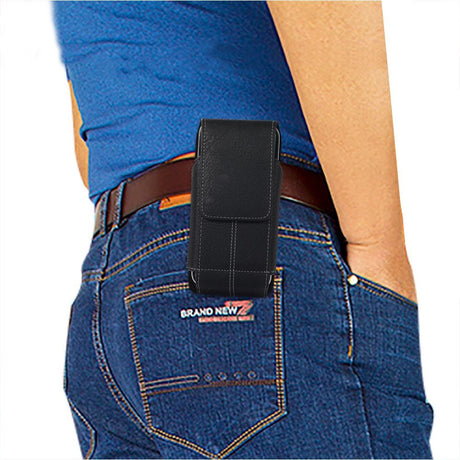 Universal Læder Etui til Mobil - Klemme - Sort (Maks. Mobil: 150 x 80 mm)