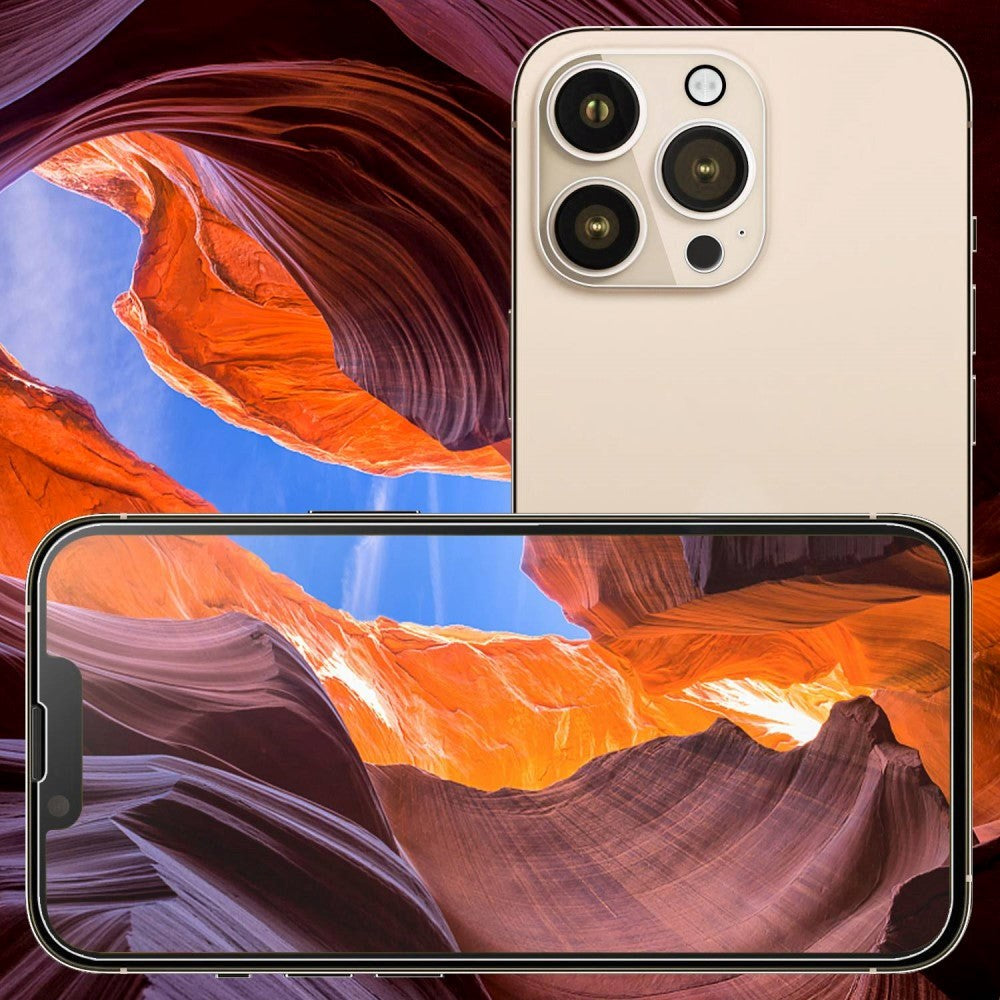 iPhone 14 Pro Beskyttelsesglas Til Skærm & Kameralinse - Gennemsigtig
