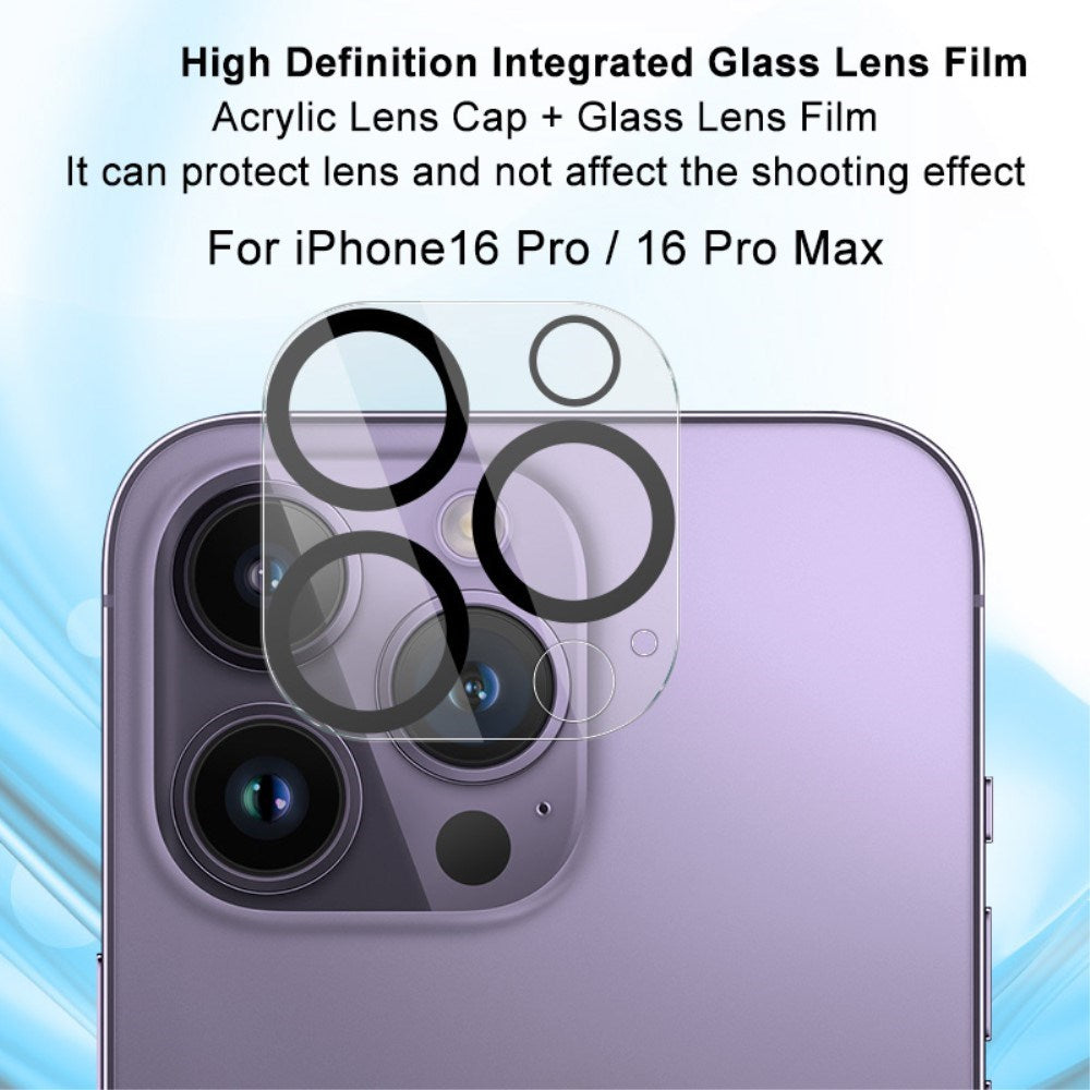IMAK iPhone 16 Pro / 16 Pro Max Hærdet Kameralinse Beskyttelsesglas - Gennemsigtig / Sort