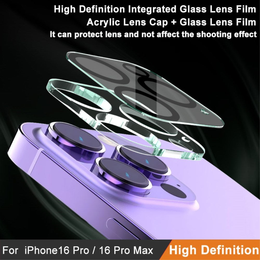 IMAK iPhone 16 Pro / 16 Pro Max Hærdet Kameralinse Beskyttelsesglas - Gennemsigtig / Sort