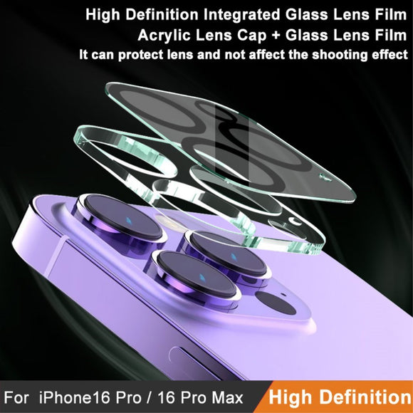 IMAK iPhone 16 Pro / 16 Pro Max Hærdet Kameralinse Beskyttelsesglas - Gennemsigtig / Sort