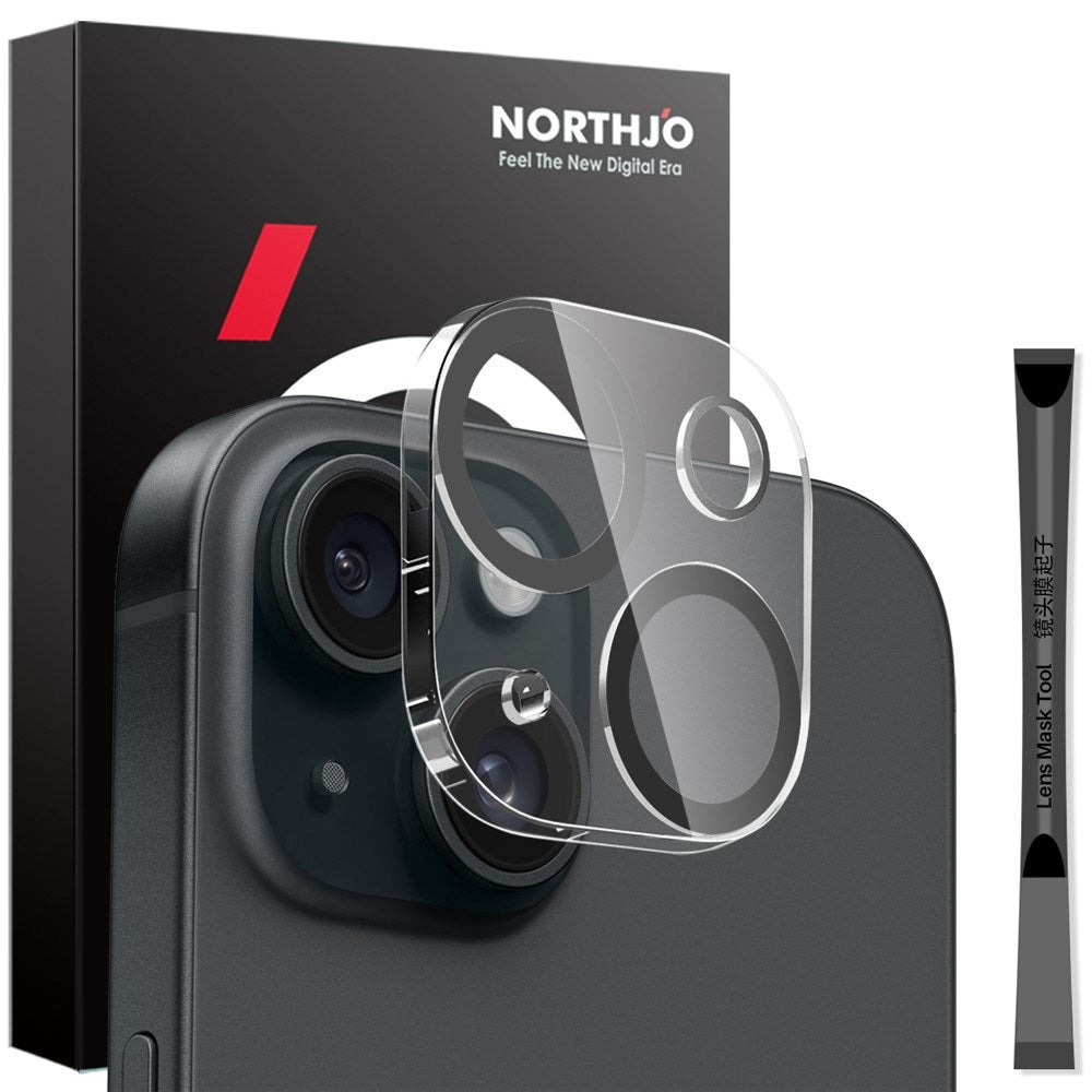 NORTHJO iPhone 15 / 15 Plus Hærdet Kameralinseglas - Gennemsigtig / Sort Kant