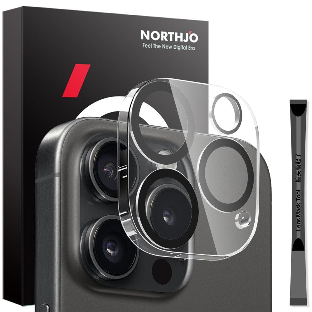 NORTHJO iPhone 16 Pro / 16 Pro Max Hærdet Kameralinseglas - Gennemsigtig / Sort Kant