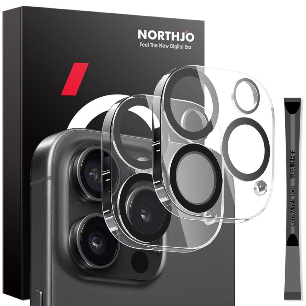NORTHJO iPhone 16 Pro / 16 Pro Max Hærdet Kameralinseglas - 2 stk. - Gennemsigtig / Sort Kant