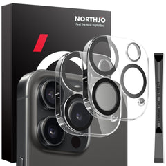 NORTHJO iPhone 16 Pro / 16 Pro Max Hærdet Kameralinseglas - 2 stk. - Gennemsigtig / Sort Kant