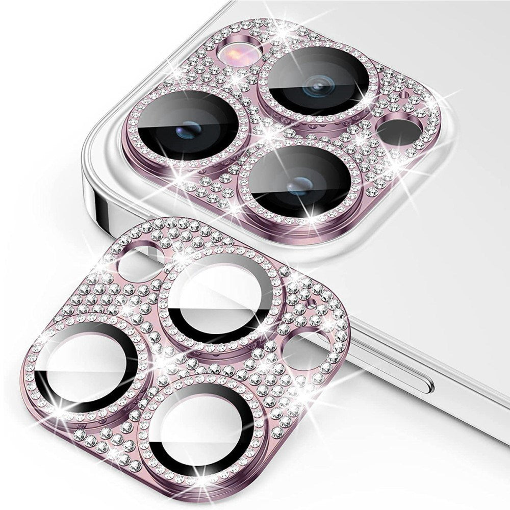 iPhone 16 Pro / 16 Pro Max Enkay Beskyttelsesglas til Kameralinse m. Rhinsten - Pink