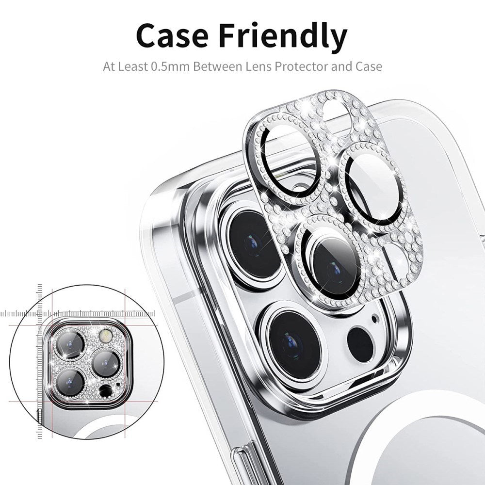 iPhone 16 Pro / 16 Pro Max Enkay Beskyttelsesglas til Kameralinse m. Rhinsten - Pink