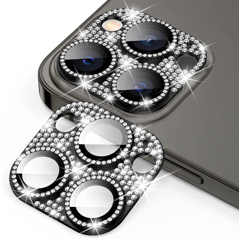 iPhone 16 Pro / 16 Pro Max Enkay Beskyttelsesglas til Kameralinse m. Rhinsten - Sort