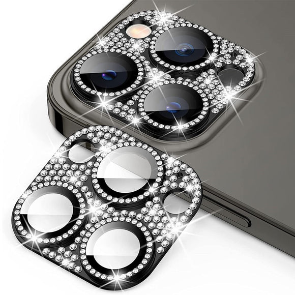 iPhone 16 Pro / 16 Pro Max Enkay Beskyttelsesglas til Kameralinse m. Rhinsten - Sort
