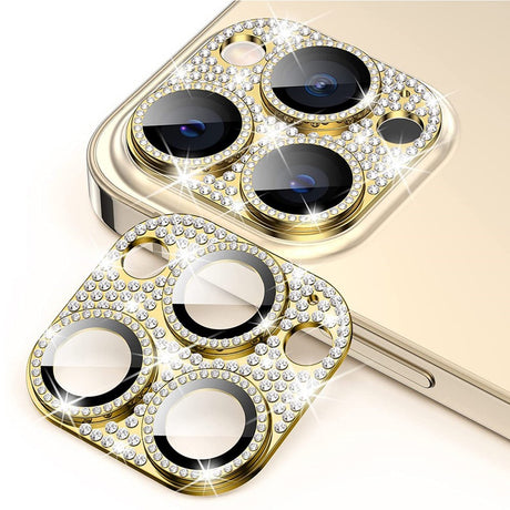 iPhone 16 Pro / 16 Pro Max Enkay Beskyttelsesglas til Kameralinse m. Rhinsten - Guld