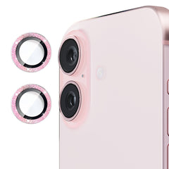 iPhone 16 / 16 Plus Kameralinse Beskyttelse m. Rhinsten - Pink