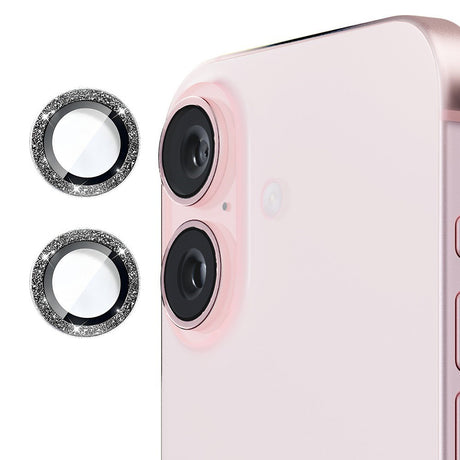 iPhone 16 / 16 Plus Kameralinse Beskyttelse m. Rhinsten - Sort