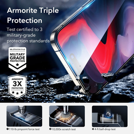 iPhone 16 Pro ESR Armorite Skærmbeskyttelse m. Monteringsramme - Gennmemsigtig