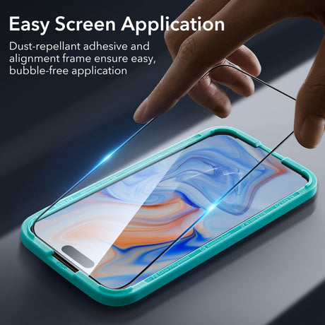 iPhone 16 Plus ESR Skærmbeskyttelse m. Monteringsramme - 2 stk - Sort Kant