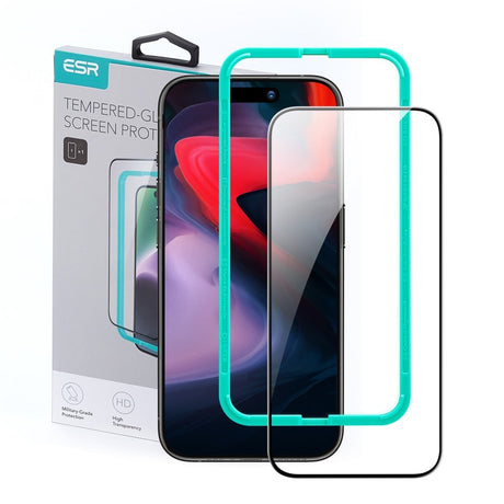 iPhone 16 Plus ESR Skærmbeskyttelse m. Monteringsramme - Sort Kant