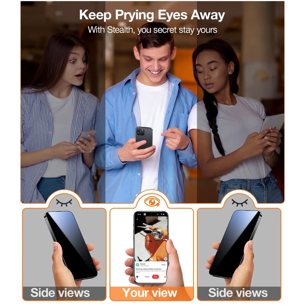 TORRAS iPhone 16 Pro Full Fit Skærmbeskyttelse m. Installationsramme - Privacy Funktion - Gennemsigtig