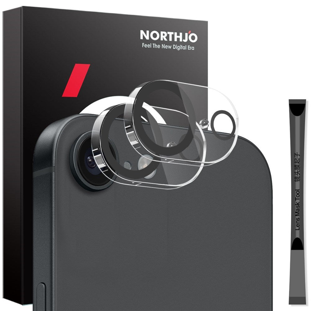 NORTHJO iPhone 17e / 16e Hærdet Kameralinseglas - 2 stk. - Gennemsigtig / Sort Kant