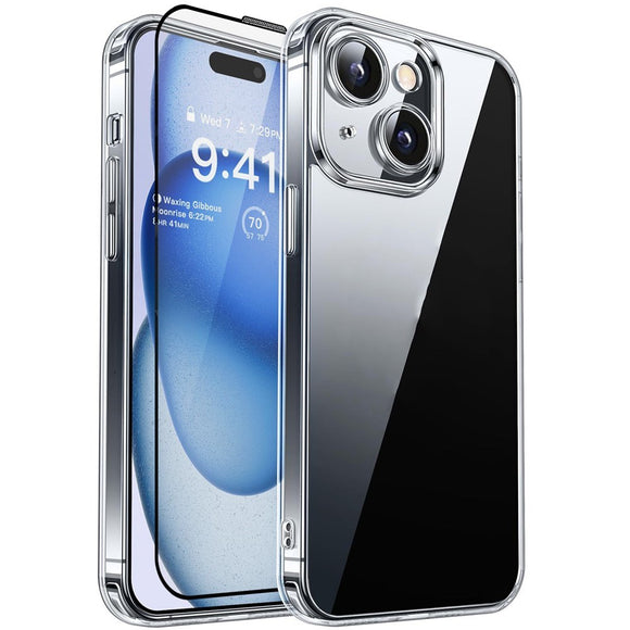 iPhone 15 RURIHAI 2-i-1 Beskyttelsessæt m. Fleksibelt Plast Cover & Skærmbeskyttelsesglas - Gennemsigtig