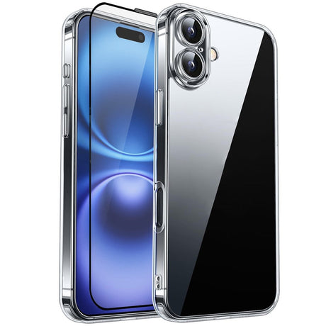 iPhone 16 RURIHAI 2-i-1 Beskyttelsessæt m. Fleksibelt Plast Cover & Skærmbeskyttelsesglas - Gennemsigtig