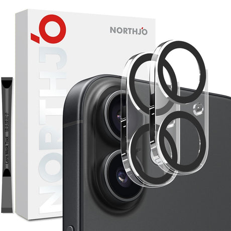 NORTHJO iPhone 17 Hærdet Kameralinseglas - Gennemsigtig / Sort Kant- 2 Stk.