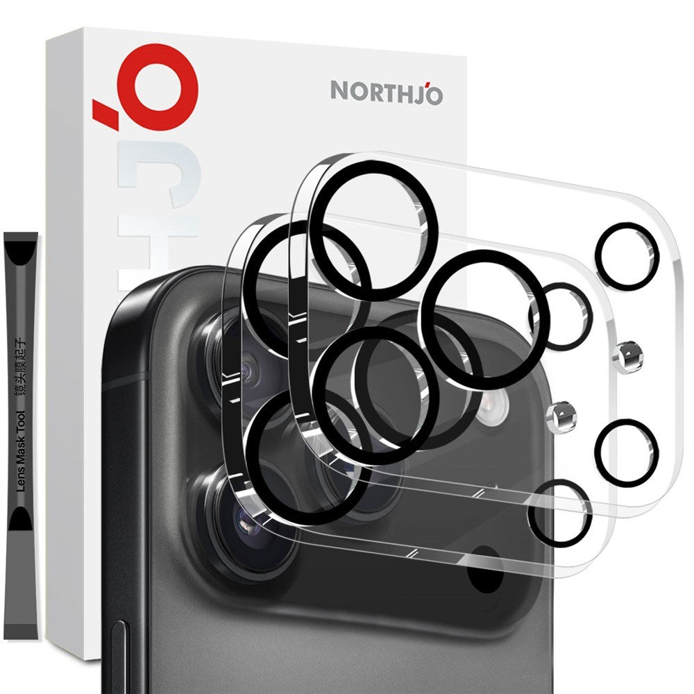 NORTHJO iPhone 17 Pro Hærdet Kameralinseglas - Gennemsigtig / Sort Kant- 2 Stk.
