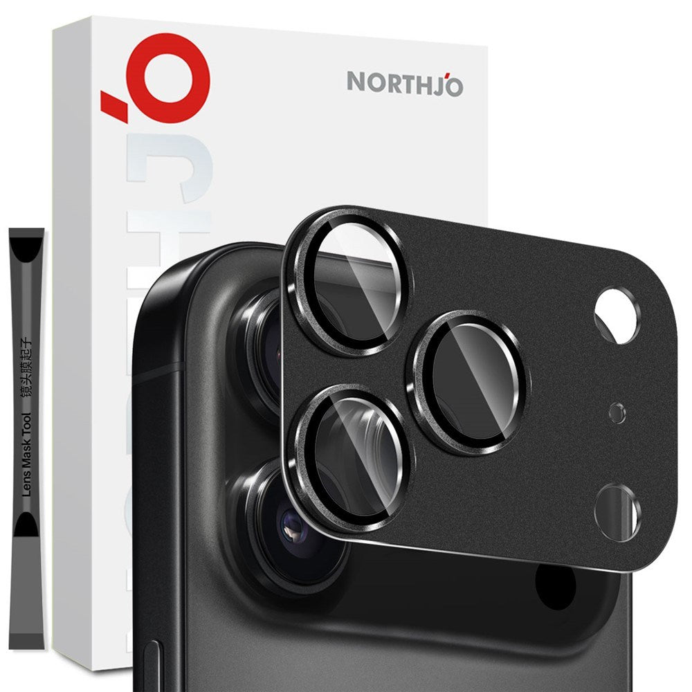 NORTHJO iPhone 17 Pro Max Kameralinsebeskyttelse - Mat Metal & Glas - Sort