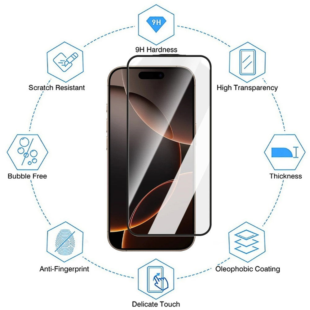 iPhone 18 Pro Max / 17 Pro Max Hærdet Skærmbeskyttelsesglas m. Installationsramme - Gennemsigtig