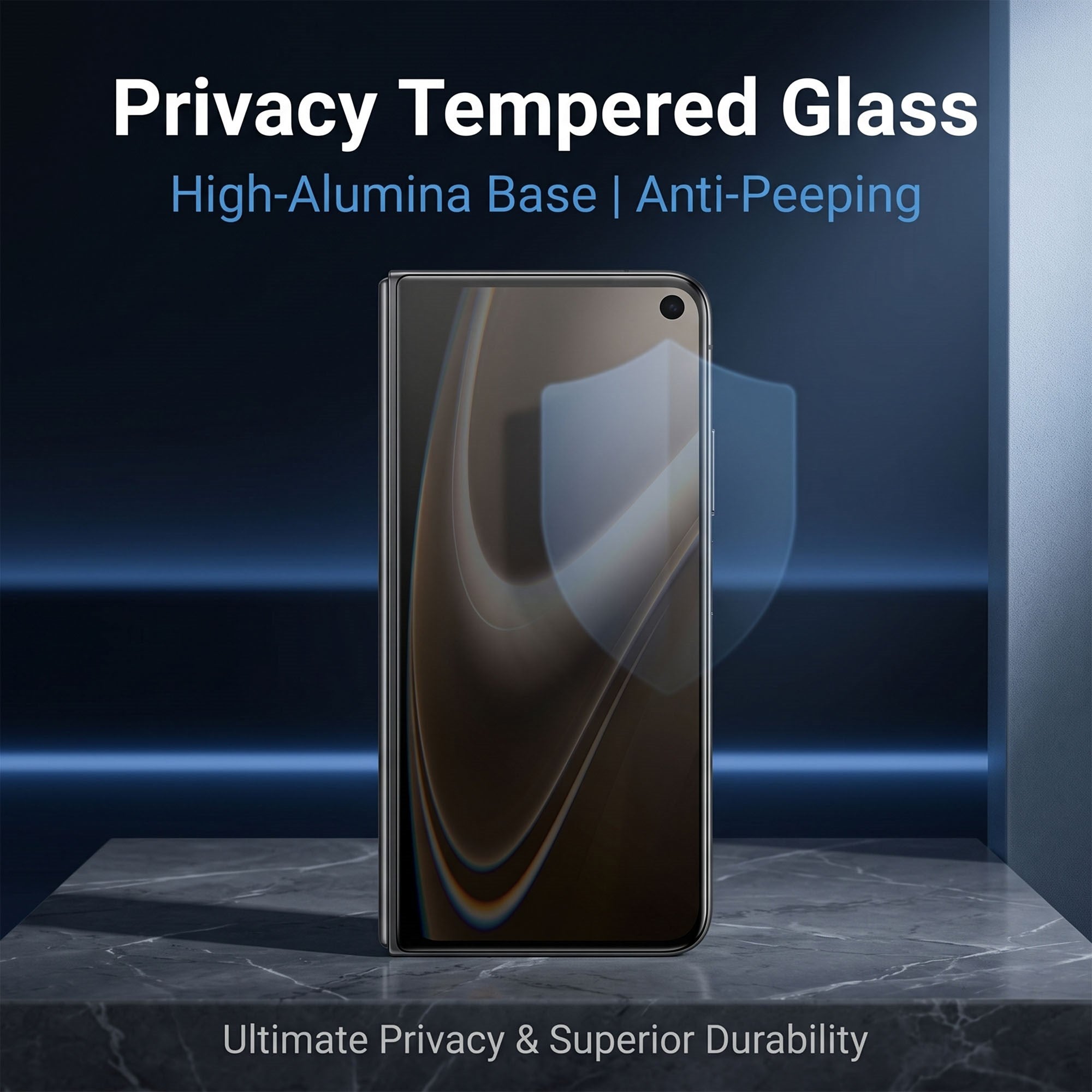 iPhone Fold Skærmbeskyttelse Aluminium-Silicon Glas - Privacy Funktion - Gennemsigtig / Sort Kant