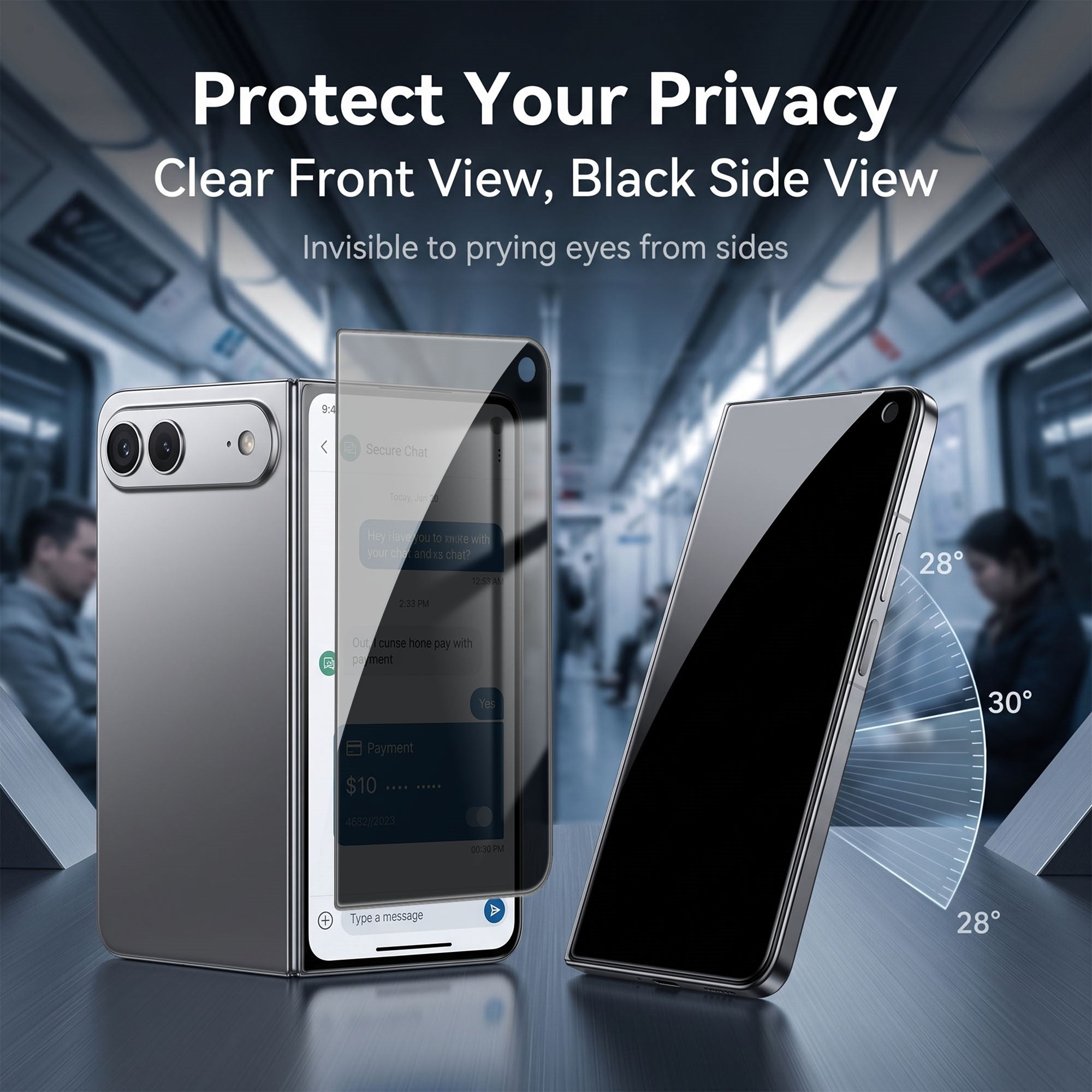 iPhone Fold Skærmbeskyttelse Aluminium-Silicon Glas - Privacy Funktion - Gennemsigtig / Sort Kant