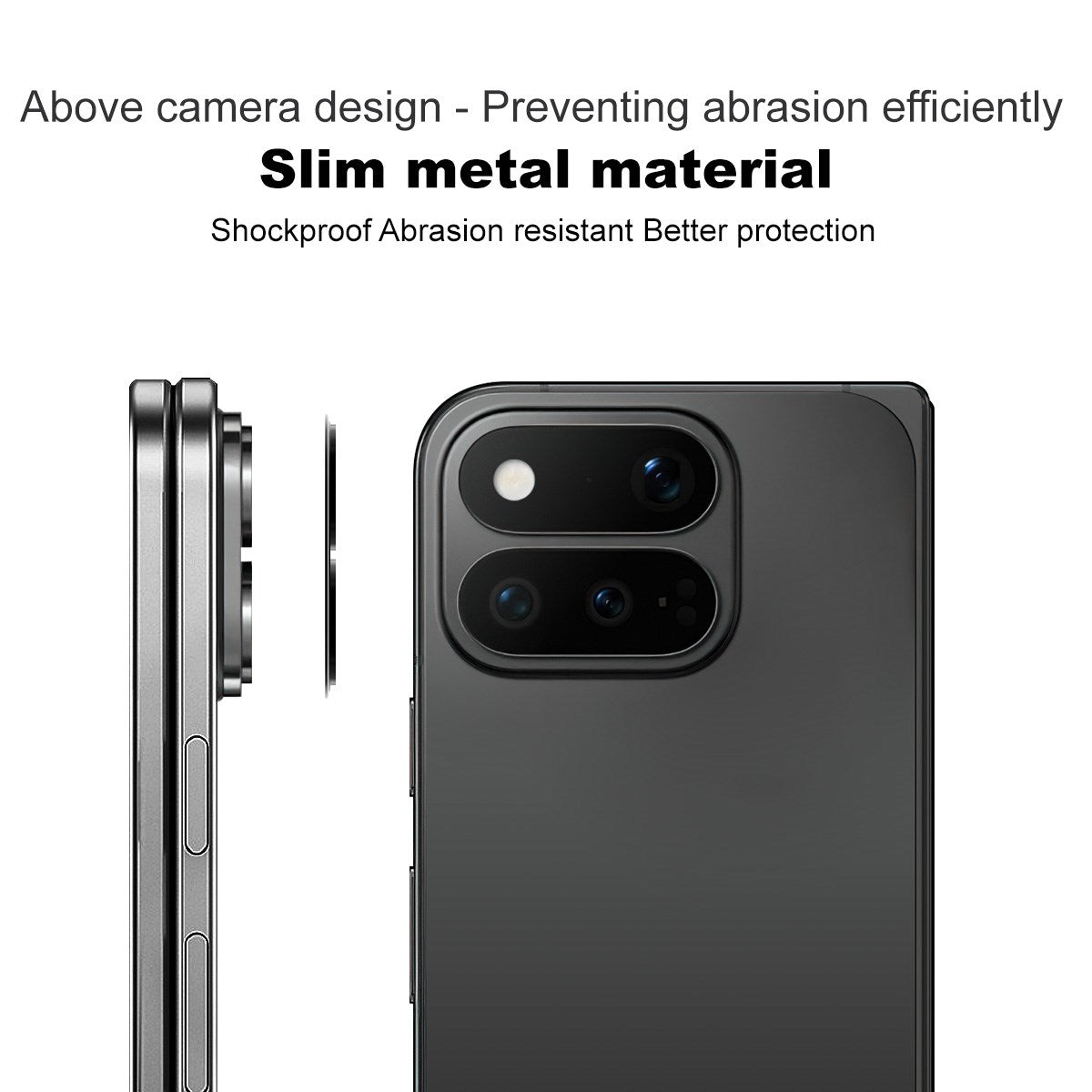 Google Pixel 11 Pro Fold IMAK Kamerabeskyttelsesglas m. Metalkant - Gennemsigtig / Sort Kant