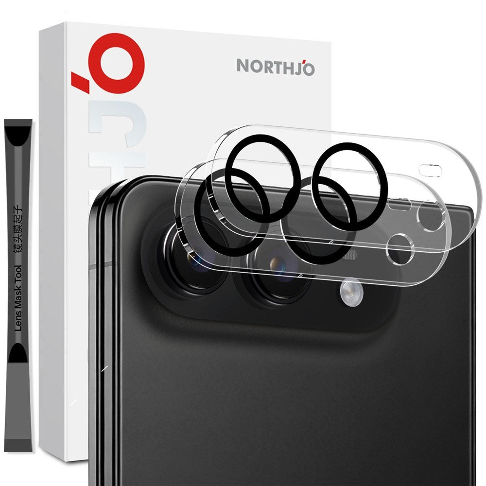 iPhone Fold NORTHJO Hærdet Kameralinseglas - 2 Stk. - Gennemsigtig / Sort