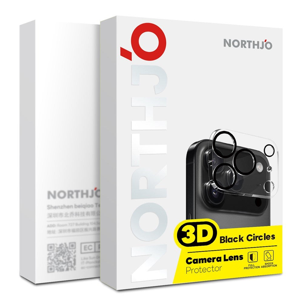 iPhone Fold NORTHJO Hærdet Kameralinseglas - 2 Stk. - Gennemsigtig / Sort