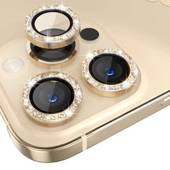 iPhone 13 Pro / 13 Pro Max Kamera Glasbeskyttelse m. Rhinsten - Guld