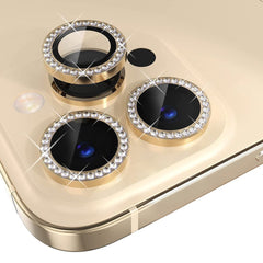 iPhone 14 Pro / 14 Pro Max Kamera Glasbeskyttelse m. Rhinsten - Guld